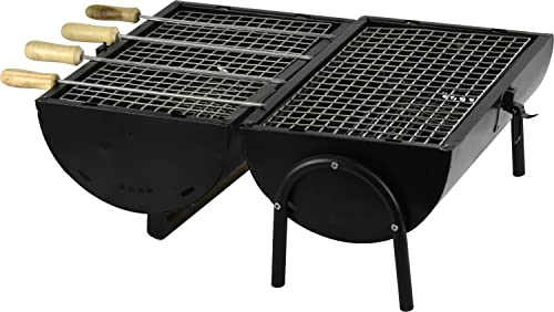 Sterling Ventures Heavy Duty Portable Barbecue Barrel BBQ Double Grill with Wooden Handle, Black,ST80741