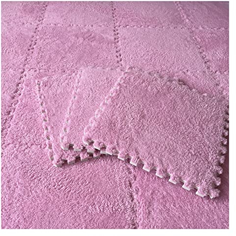 9/12/15/16 Stück Ineinandergreifende Schaumstoff-Teppichfliesen, Weiche, Flauschige Plüsch-Teppichmatte, Kriechende Spielmatte, Puzzlematte, Für Schlafzimmer, 30 X 30 cm,Rosa,9 PCS