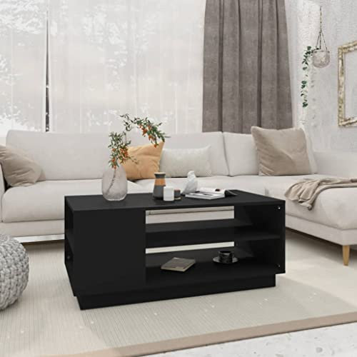 WIFESE Couchtisch 102x55x43 cm Beistelltisch Holz Wohnzimmertisch Modern Stilvollen Design Kleiner Tisch Wohnzimmer Quadratischer Coffee Table Coutischtisch Robust Schwarz Offenes Fach