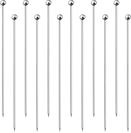 sourcing map Cocktail Toothpicks, 12Pcs 6 Inch Stainless Steel Long Reusable Metal Round Bead Cocktail Skewers for Drinks Appetizer Fruits