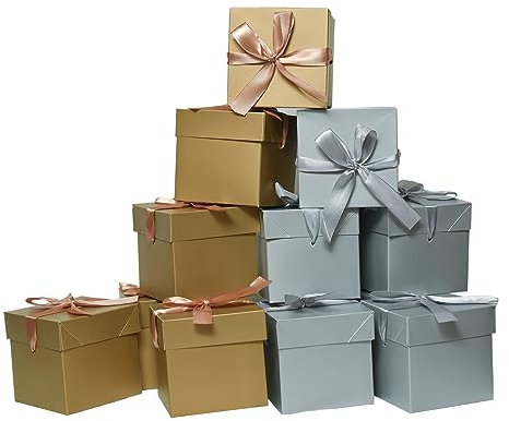 12 Stück, 6 Stück Gold & 6 Stück Silber, Geschenkboxen mit Deckel für Geburtstage, Ostern, Muttertag, Vatertag, Frauentag, Abschlussfeier und alle Anlässe, 6 Stück (10,2 x 10,2 x 10,2 cm)