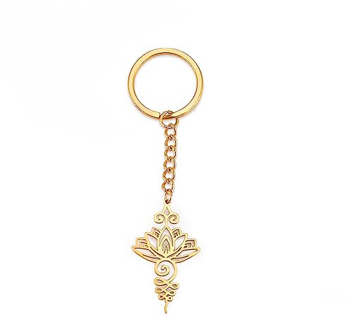 kkjoy Porte-clés de Lotus en Acier Inoxydable Fleur de Lotus Symbole de Yoga Bouddhisme Unalome Porte-clés Sac à main Accessoires Cadeaux pour Femmes Filles