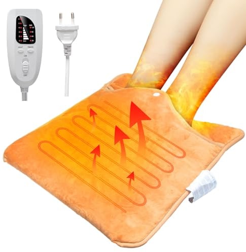 Qoosea Chauffe-Pieds Electrique Chancelière Chauffante Coussin Chauffant 6 Modes de Chauffage 4 Minuterie Arrêt Automatique Chauffage des pieds Électrique Lavable en Machine pour Hommes Femmes
