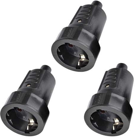 CJBIN Schuko Kupplung, 3 Stück Schutzkontakt-Gummikupplung mit Knickschutztülle, Aussen Wasserdicht Eurostecker Kupplung 230V 16A, Bruchfest Schutzkontakt Kupplung Ohne Kabel, Schwarz