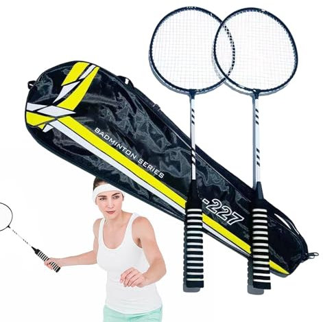 MISOYER Racchetta da Badminton Professionale, Set di Ricambio per Badminton con Racchette Leggere e robuste, Racchette Elastiche e Antiscivolo, Attrezzatura da Badminton per Spiaggia, Giardino, Gioco