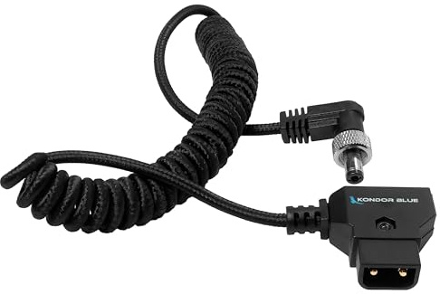 KONDOR BLUE | Coiled D-Tap to Locking DC 2.5mm Right Angle Cable | 16-32 Length, Right-Angle Locking Connector, Ultra-Durable: Nylon Braided with Reinforced Connectors | Black