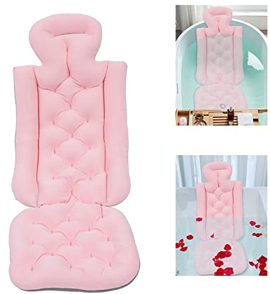 Tapis de bain complet - Matelas de baignoire antidérapant - Coussin de nuque - Imperméable - Doux - Avec ventouses - Pour le cou et la tête - Rose - 113 x 40 cm