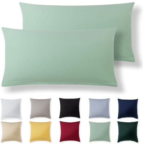 Alreya Kissenbezug 40 x 80 cm (2er Set) - Sommergrün - 100% Jersey Baumwolle - Kissenhülle für Kissen 40x80 cm, Jersey Kopfkissenbezüge, Superweicher Kissenbezüge 40x80 mit Reißverschluss