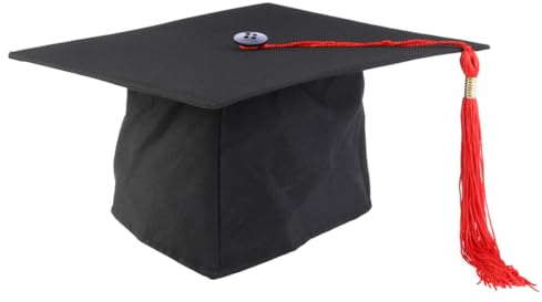 PACKOVE Graduation Fancy Dress Adjustable Board Cap for Adults Black Polyester Hat Red Tassel University Mortarboard 24cm