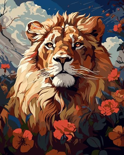 QYSFriday Paint by Numbers for Adults Beginner - Paint by Number Kits for Children Kids, Animal Painting by Numbers for Adults Beginner DIY Canvas Oil Painting Without Frame 16 x 20 Inch (Lion)