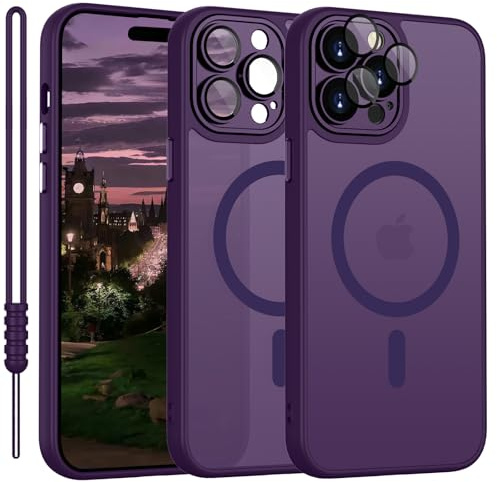 YUANDMI für iPhone 14 Pro Hülle kompatibel mit MagSafe, Hanyhülle für iPhone 14 Pro Magnetische Ultra Dünn Matte Touch Kameraschutz, Anti-Gelb rutschfest Kratzfest Schutz Stoßfest Hülle Dunkel Violett
