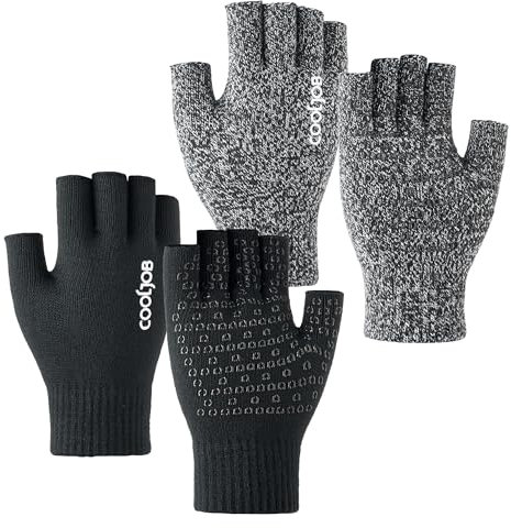 COOLJOB 2 Paar Fingerlose Handschuhe Herren Damen, Warme Ohne Finger Strickhandschuhe, Rutschfeste Handschuhe für Arbeiten im Haus und Sport im Freien