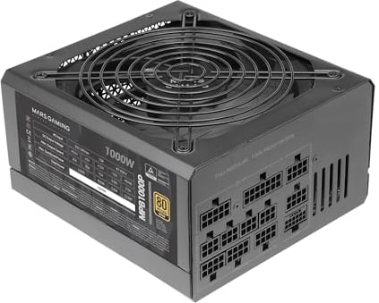 Mars Gaming MPB1000P, Modular ATX 3.1 Power Supply 1000W, 10 Years Warranty, 80Plus Gold, 140mm AI-RPM Fan, Japanese Capacitors, PCIe 5.1 and APFC Support, DC-DC and SMD Technology, Black