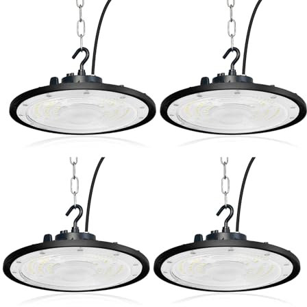 100W UFO LED Lámpara de Alta Bahía,Fosingut 10000LM Focos Led Interior Techo,6500K BlancaFría IP65 Impermeable Campana LED Industrial,High Bay lampara led techo para Fábrica,Garaje,Taller (4pcs)