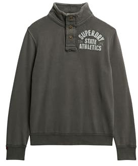 Superdry Herren Vintage Athletic Sweatshirt mit halber Knopfleiste Verwaschenes Schwarz XXL