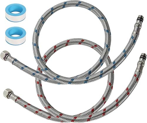 2 Stück Anschlussschlauch Armatur G3/8 x M10 Wasserhahn Schlauch 80cm Flexschlauch mit Dichtungsband, Wasserhahn Anschlussschlauch Flexschlauch Verlängerung Panzerschlauch für Mischbatterie