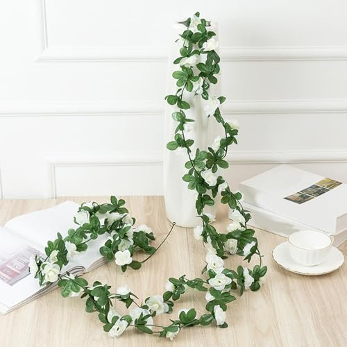 4 Pièces Guirlande de Fleurs Artificielles Deco Guirlandes de Roses Artificielles À Suspendre pour Décoration de Table de Mariage, Jardin, Arche Murale, Décoration de Chambre (Blanc)