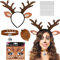 Deguisement Renne Serre Tete Renne Femme Fille, 5 Pièces Renne de Noel Deguisement Set,Serre Tête de Bois,Queue de Cerf,Collier Cloche,Tatouage Visage pour Noel,Halloween,Pâques,Carnaval Cosplay
