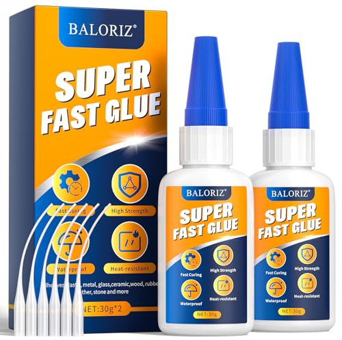 BALORIZ Strong Super Glue All Purpose with Anti-clog Cap, Instant Super Fast,Thick & Strong Repair Glue Universal Glue for Plastic, Glass, Metal, Ceramics, Wood, Leather, DIY Crafts etc.