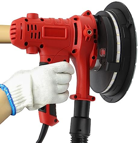 220V Trockenbauschleifer mit Staubabsaugung, 1200W & 1200-2500 U/min, LED-Beleuchtung, 180mm Scheibe für Gipskarton/Putz (inkl. 6 Schleifpapieren, Staubsack, Zusatzgriff)