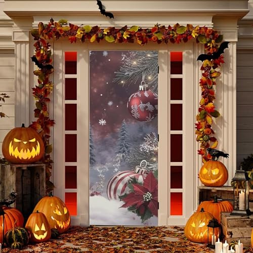 Sevdomey Decoración navideña para Puerta de Porche, Cubierta de Tela elástica de Alta Elasticidad para decoración del hogar, Fiesta Festiva, 91 x 244 cm
