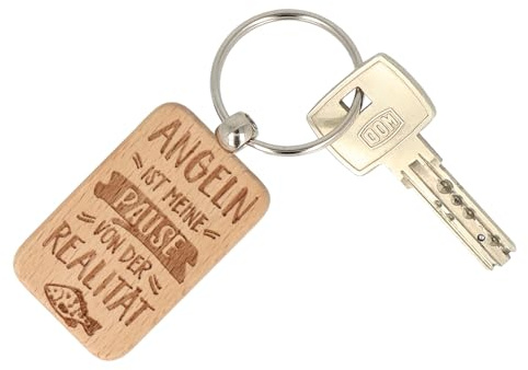 Spruchreif Schlüsselanhänger mit Gravur Angel Liebe · Schlüsselanhänger aus Holz für Angler · Geschenke Angler