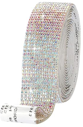 Nhgkju Glitzer Rolle Selbstklebende Strass Streifen, 3 Meter Glitzer Kristall Strass Diamant Band DIY Dekoration Aufkleber für DIY Auto Telefon Basteln, 1 Rolle (Irisierend)