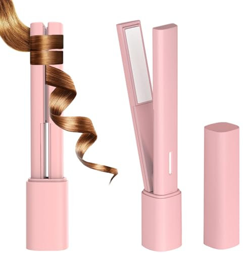 OBEST Mini Plancha de Pelo rizadora Portátil, 2en1 Plancha Pelo Viaje Ceramica Temperatura Constante 180℃, Apaga Auto Después 1H, Herramientas Peinado para Escuela Cabello Liso Rizado Flequillo