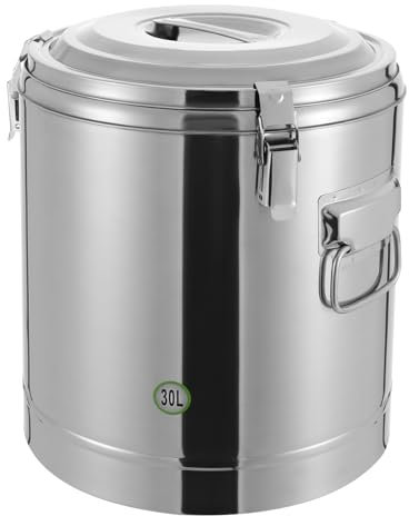 Recipiente térmico de transporte profesional, 20/30 L, acero inoxidable, con asas, tapa con anillo de goma y cierre de sujeción, olla grande aislada (30 L)