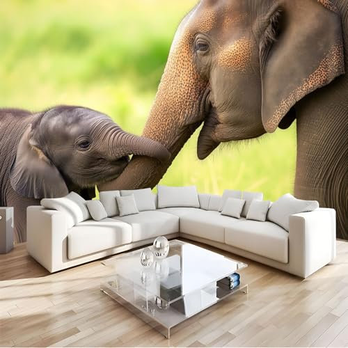 MIATCENRT Papier Peint Panoramique, Animaux Sauvages 3D Éléphants Bébés Éléphants Soie Taille Personnalisée Fresque Murale ‎150X105Cm (L×H), Pour Salon Chambre D'Enfants Restaurant Décoration Murale