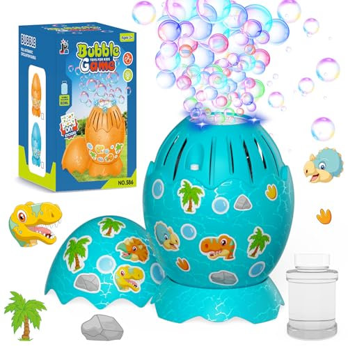 Panamalar Máquina de Burbujas de Huevo Dinosaurio, Máquina Automática de Pompas de Jabón para Niños 10000+ Burbujas/Min con 13 Agujeros/Solución para Fiesta Al Aire Libre Verano, Bubble Machine-Azul