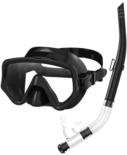Set per Snorkeling Adulti con Maschera e Boccaglio, Maschera da Snorkeling Antiappannamento e Anti-Perdite,Set da Snorkeling per Snorkeling e Immersioni, Taglia Unica, Unisex, Nero