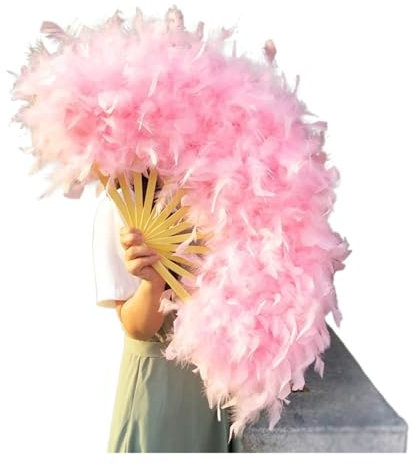 UZAMIRLEX Ostrich Feather Fans, Large Pink Feather Fan(Pink)