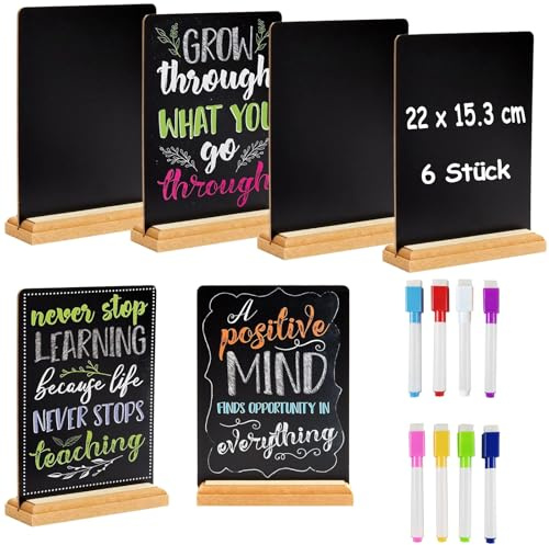 6 Stück Mini Tafelschilder Ständer für Tischdekorationen, Schiefertafel Zum Beschriften Kreidetafel, Restaurant Food Display, Message Boards, Kleinunternehmen, Hochzeit, Bankett, Enthält 6 Stifte