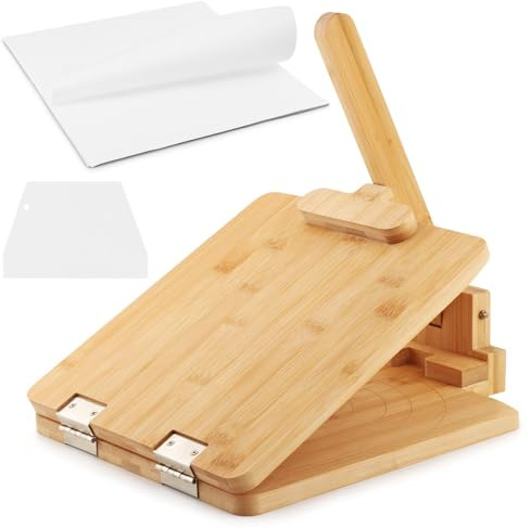 Upgraded Bamboo Wooden Tortilla Press, 10 Inch Square Tortilla Maker with 60pcs Parchment Paper, Mexican Tortillera Presser Tortillas Pataconera Dough Press(COLOR:Wood Color)