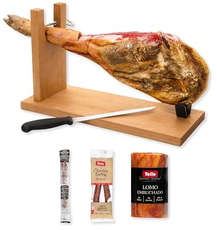 Montevalle Serrano Schinken Set Gran Reserva | Inkl. Schinkenhalter, Profi-Messer & exklusivem Wurstwaren-Sortiment | Authentische spanische Feinkost für Feinschmecker