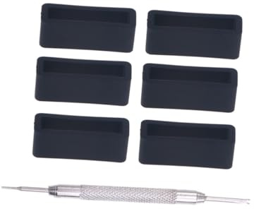 LIFKOME Silikon Uhrenarmbandhalter Schwarz 6 Stück mit Reparaturwerkzeug | 20 Mm, aus Silikon und Stahl, Armbandschlaufe für Uhr Band, Uhrenzubehör