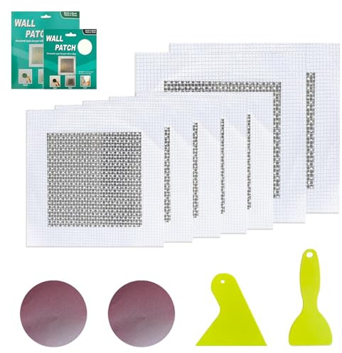 Haluway 11Pcs Wall Repair Kit, 6/4 Inch Self-Adhesive Patches with Sandpaper & Scrapers, Quick Wall & Ceiling Fix