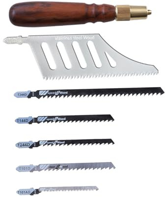 Jiawu Scie à Main Portative avec Outils de Scie Courbe à Lame Interchangeable pour les Projets de Menuiserie et les Travaux de Bricolage