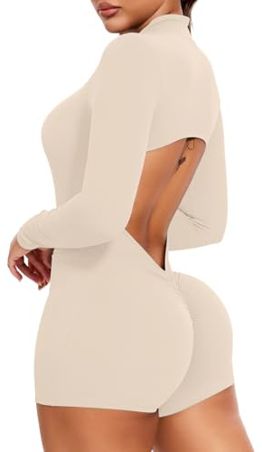 STARBILD Damen Sport Jumpsuit Kurz mit Reißverschluss, Ärmelloser Yoga Overall mit Scrunch Butt & Po-Lifting Effekt, Rückenfreier Fitness Einteiler Bodycon mit herausnehmbaren Polstern für Gym Laufen