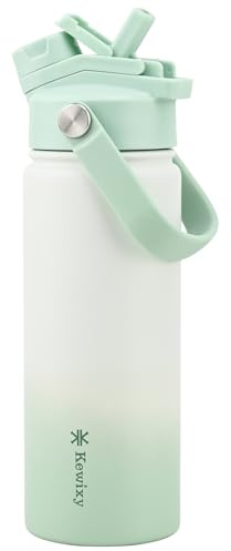 KEWIXY Stainless Steel Water Bottle 500 ml/18 oz, 2-in-1 Lid, Insulated Water Bottle with Straw, Leak Proof, Carry Handle, Fits Cup Holders, for Sports, Gym, Work (ICY Mint)