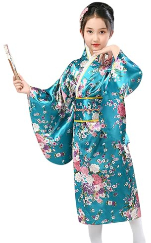 Modaworld Kimono Enfant Deguisement Japonaise Fille Robe Japonaise pour la Fête et le Spectacle,Robe Blossom Satin Peignoir Satin Cosplay Anime