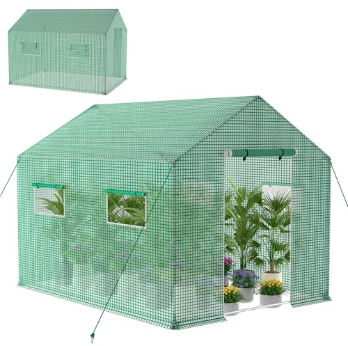 Froadp Invernadero de 3 x 2 x 2 m, protección contra heladas, con ventana, resistente al invierno, para plantas, tubo galvanizado, 6 ㎡, Greenhouse para plantas, verduras, jardín, verde