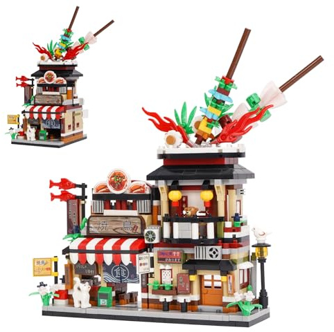Geniteen Japanese Barbecue Shop Mini Building Block Set,1020 Pieces Creative Mini City House Home Decor Model MOC Street View Yakitori Restaurant for Adults (Barbecue Shop)