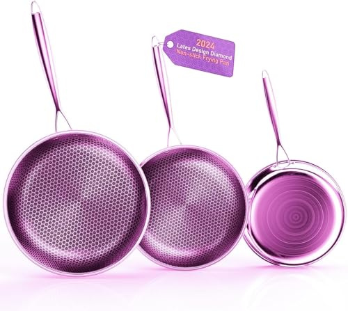 Kiseely Set di padelle antiaderenti ibride, set di 3 padelle da 26, 28 e 30cm, manico Stay-Cool, senza PFAS, adatto a tutti i tipi di piani cottura, compresi quelli a induzione (HU1)