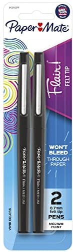 Paper Mate Flair Felt Tip Pens, Medium Point (0.7mm), Black, 2 Count