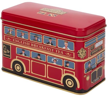 Ahmad Tea London Bus Money Box Caddy with English Breakfast Tea - 20 Teabags