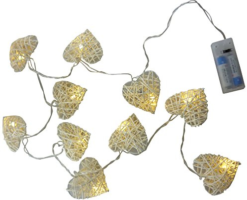 Christmas Concepts 10 Warm White LED Rattan Herz Lights - Weihnachten/Hochzeit/Home Decoration