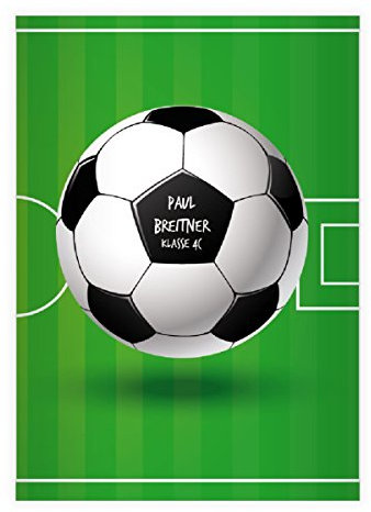 Kartenkaufrausch 1 personalisiertes, cooles Fußballers DIN A4 Schulheft, Schreibhefte mit Fußball Feld und Ball Lineatur 27 (liniertes Heft)