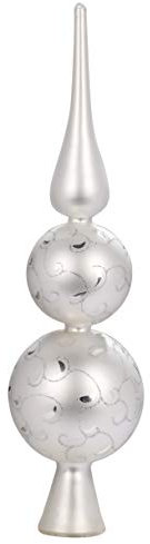 MAGIC Christbaumspitze Ornament Glas 31cm mit 2 Kugeln Baumschmuck Weihnachtsbaumspitze Baumspitze Geschenk weiß matt